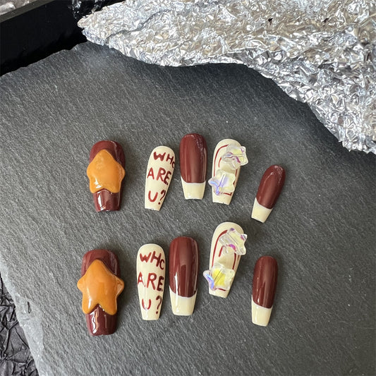 Chocolate Brown Nails Star Coffin Art