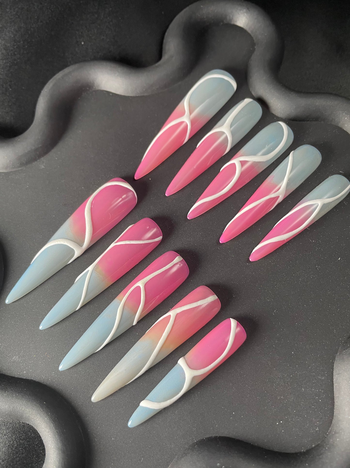 Pink Grey Swirl Stiletto Ombre Nails