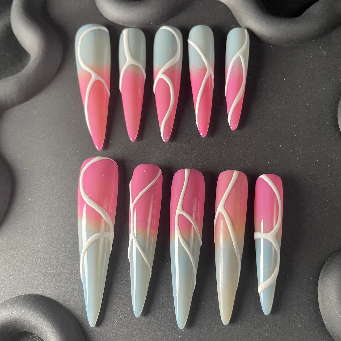 Pink Grey Swirl Stiletto Ombre Nails