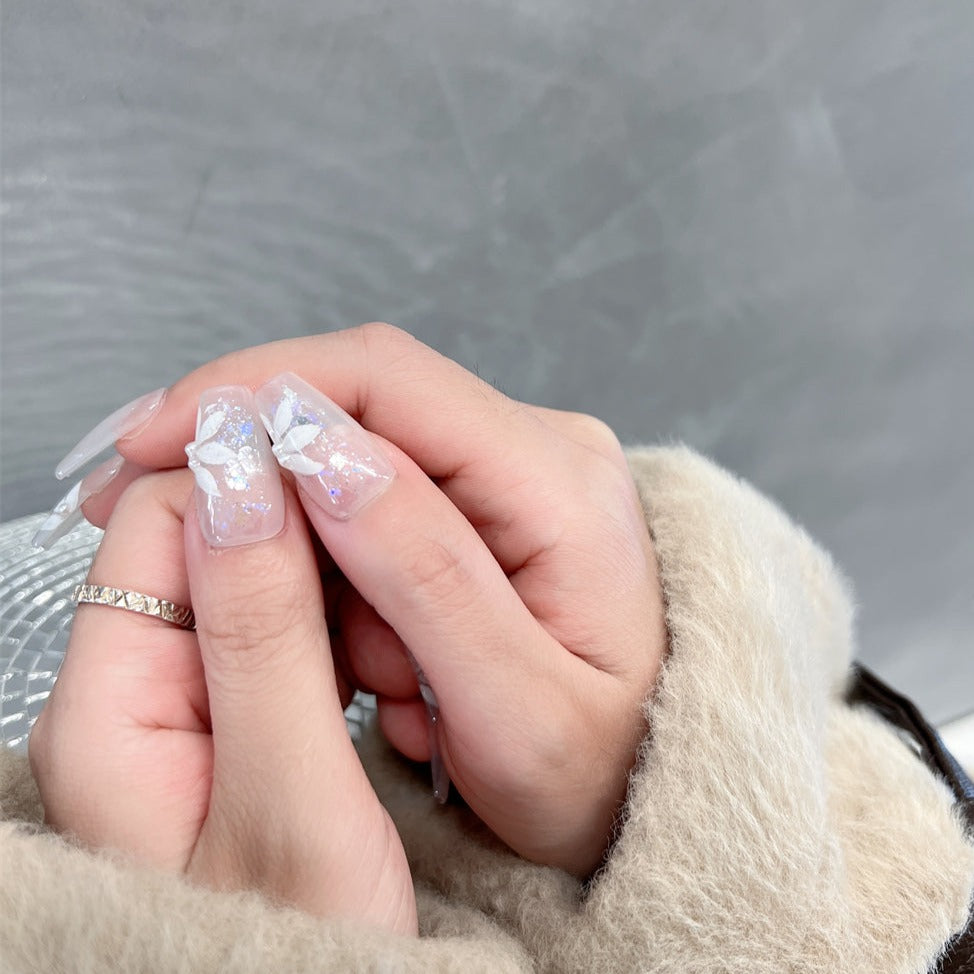 Clear Nails With Glitter 3d Flower Acrylic