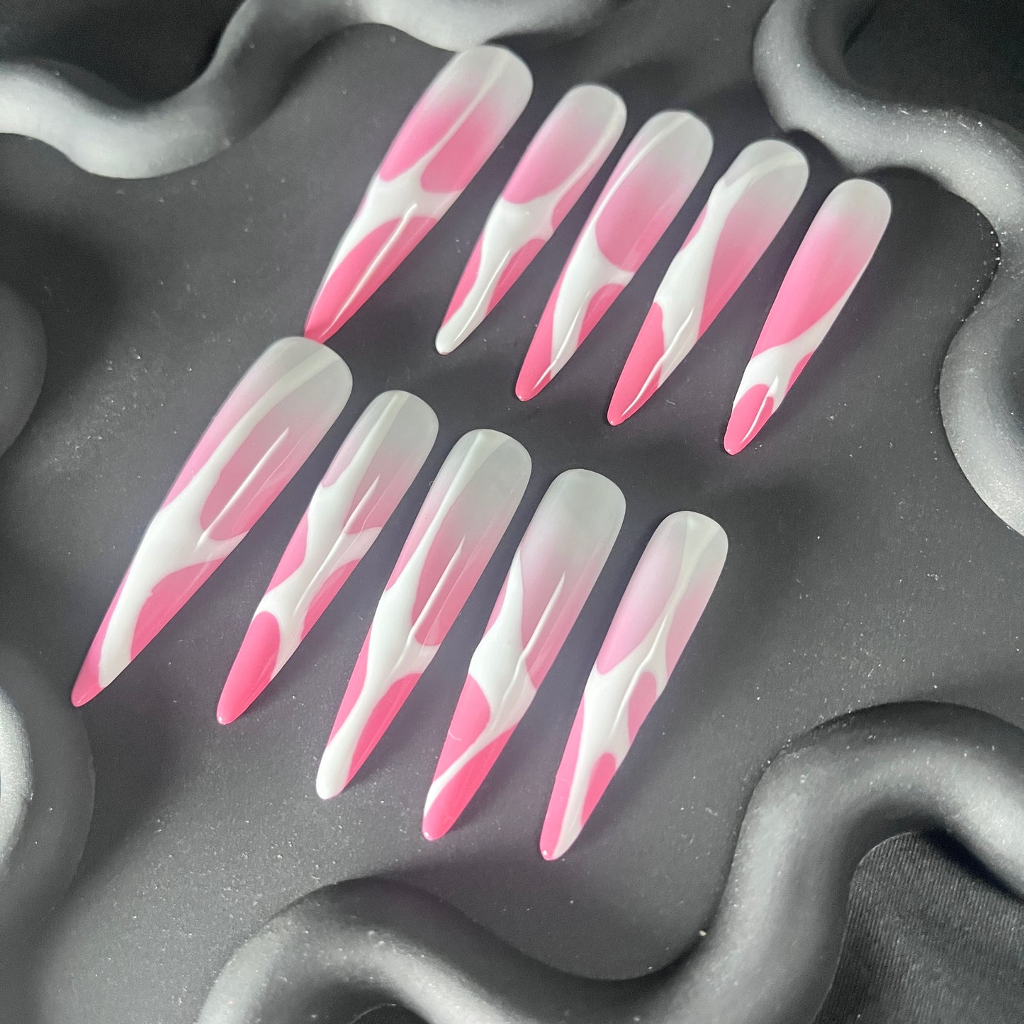 Abstract Stiletto Pink Ombre Nails