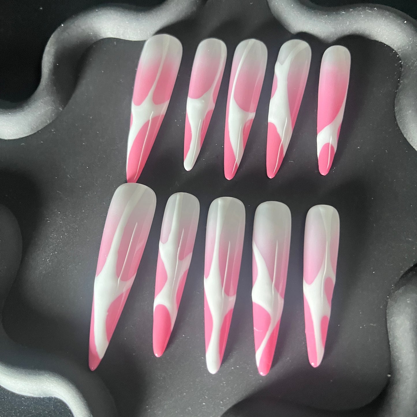 Abstract Stiletto Pink Ombre Nails