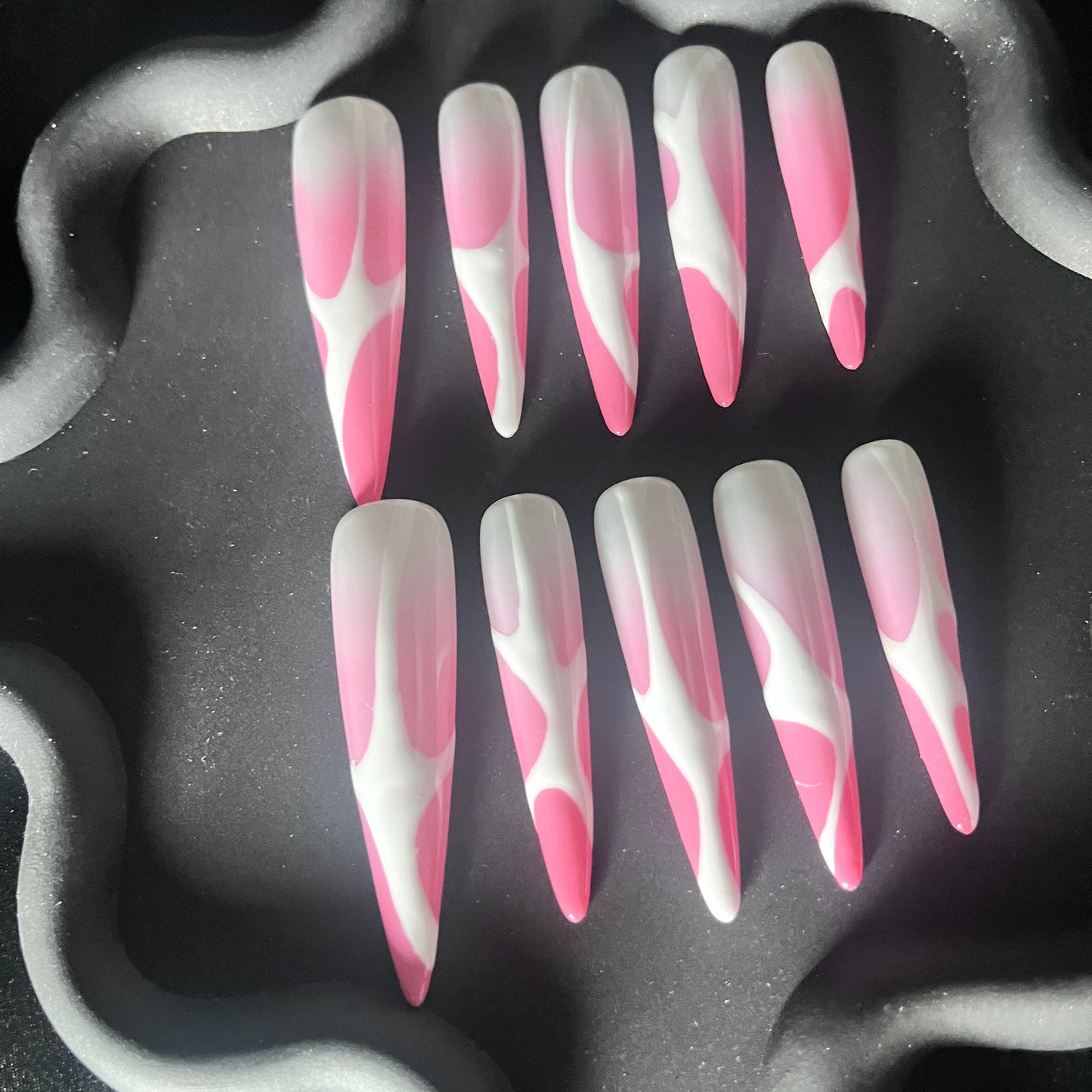 Abstract Stiletto Pink Ombre Nails