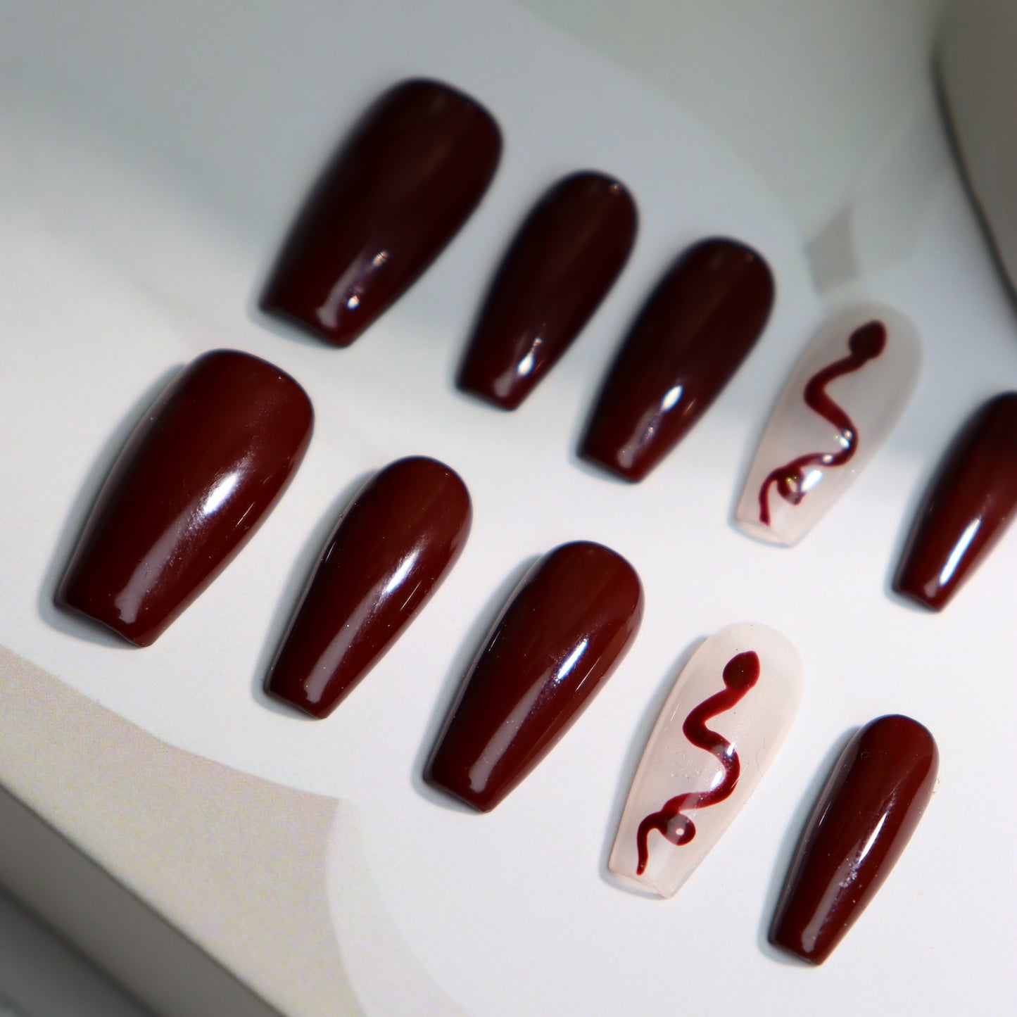 Dark Maroon Nails Snake Coffin Press on