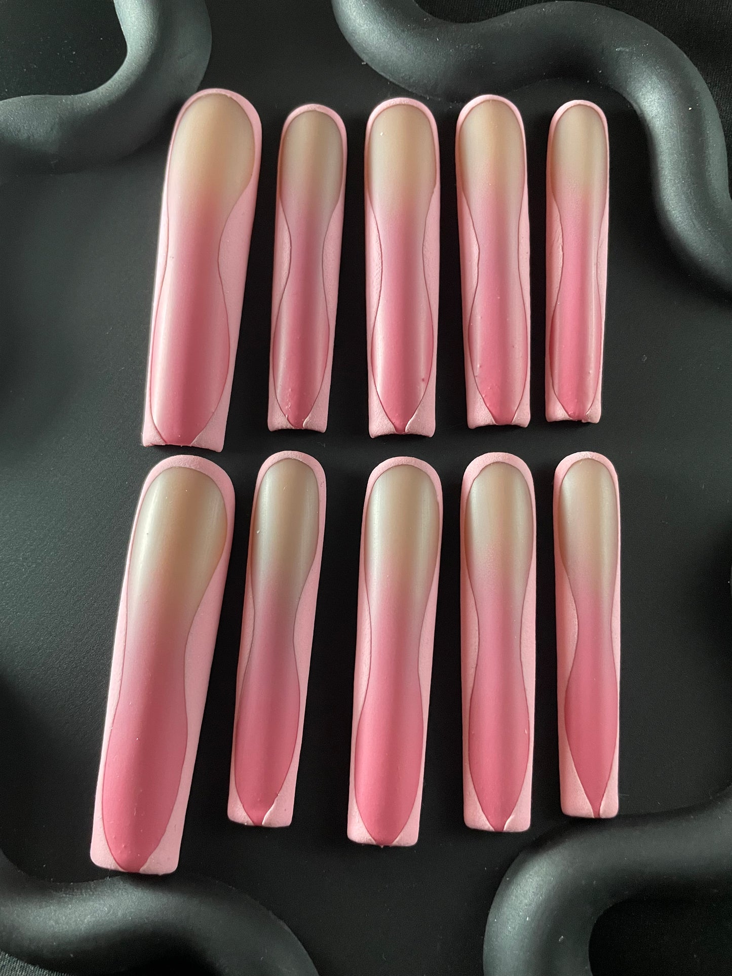 Coquette Matte Coffin Pink Ombre Nails