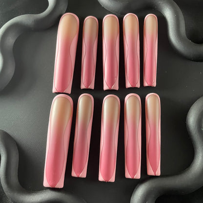 Coquette Matte Coffin Pink Ombre Nails