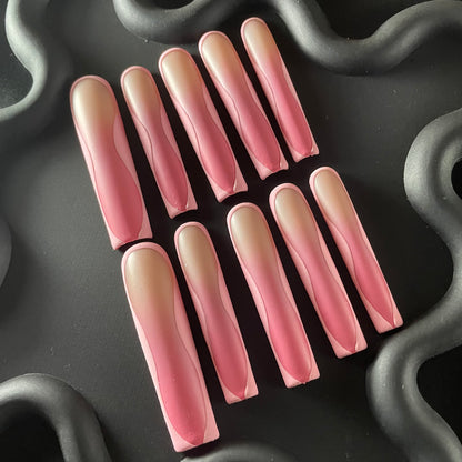 Coquette Matte Coffin Pink Ombre Nails