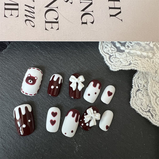 White Red Nail Art Short Acrylic Birthday