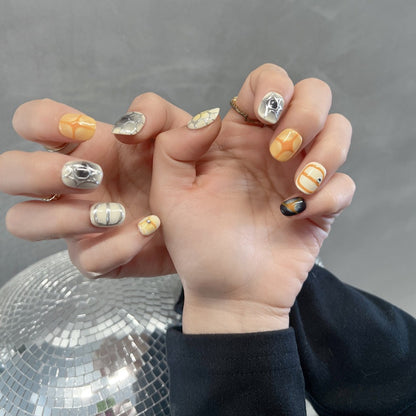 Y2k Nails Short Yellow 3d Chrome Press On