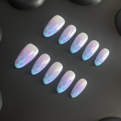 Blue Flame Purple Almond Ombre Nails