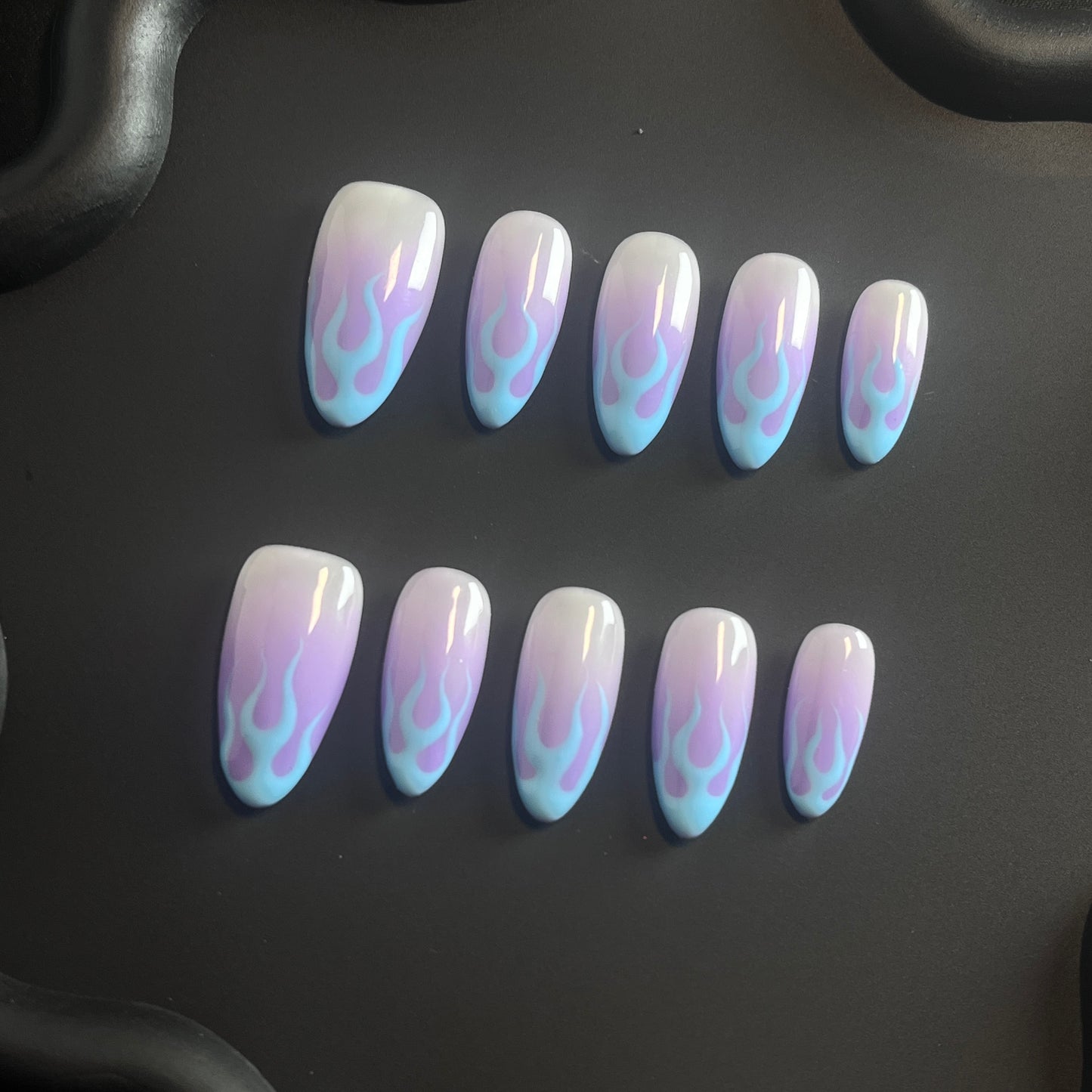 Blue Flame Purple Almond Ombre Nails