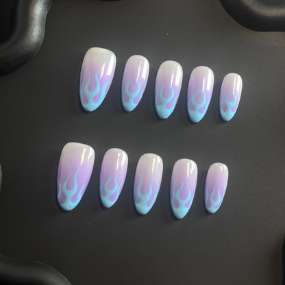 Blue Flame Purple Almond Ombre Nails