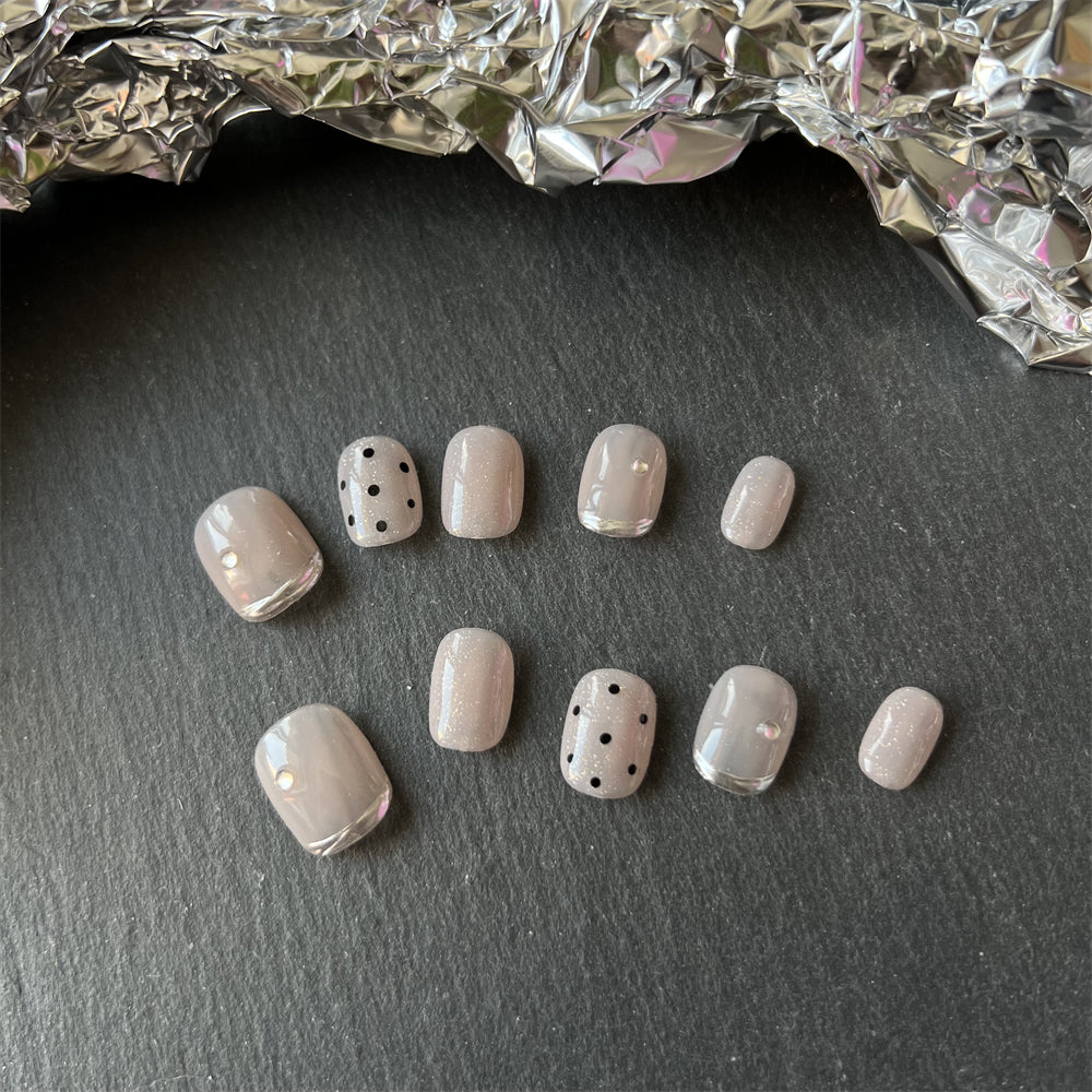 Short Nude Acrylic Nails Glitter Polka Dots