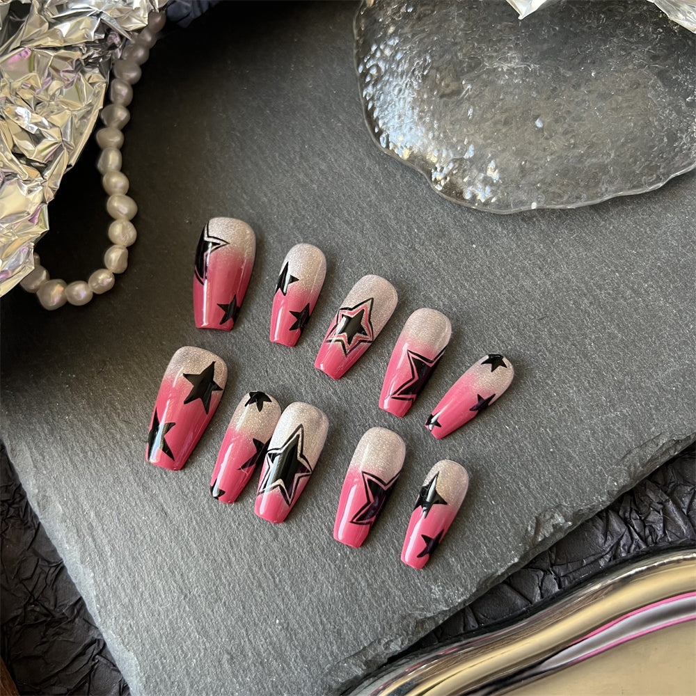 Black Stars Nails Summer Hot Pink Ombre Designs