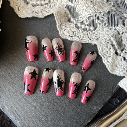 Black Stars Nails Summer Hot Pink Ombre Designs