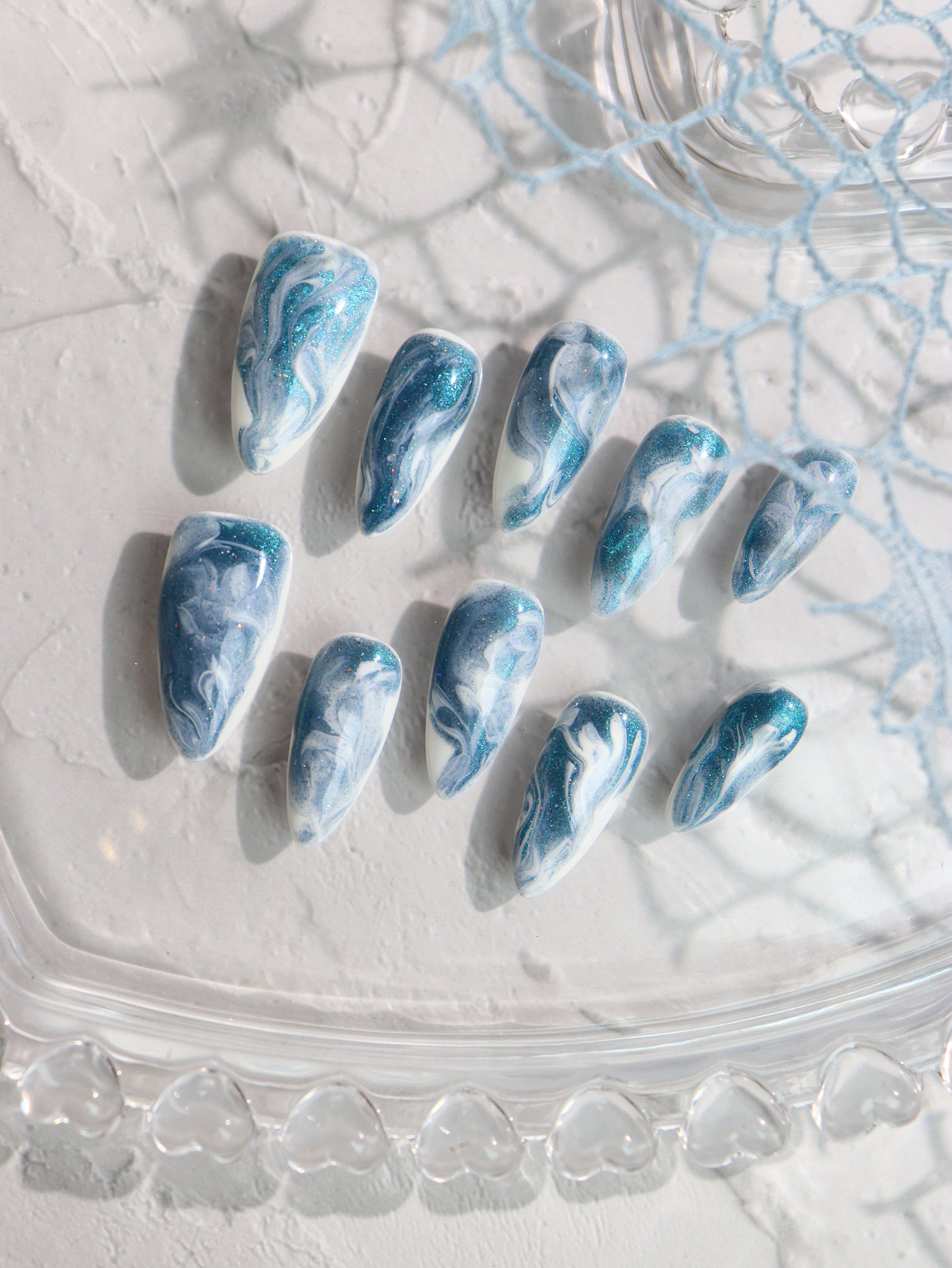 Ocean Wave Nails Marble Almond Press on