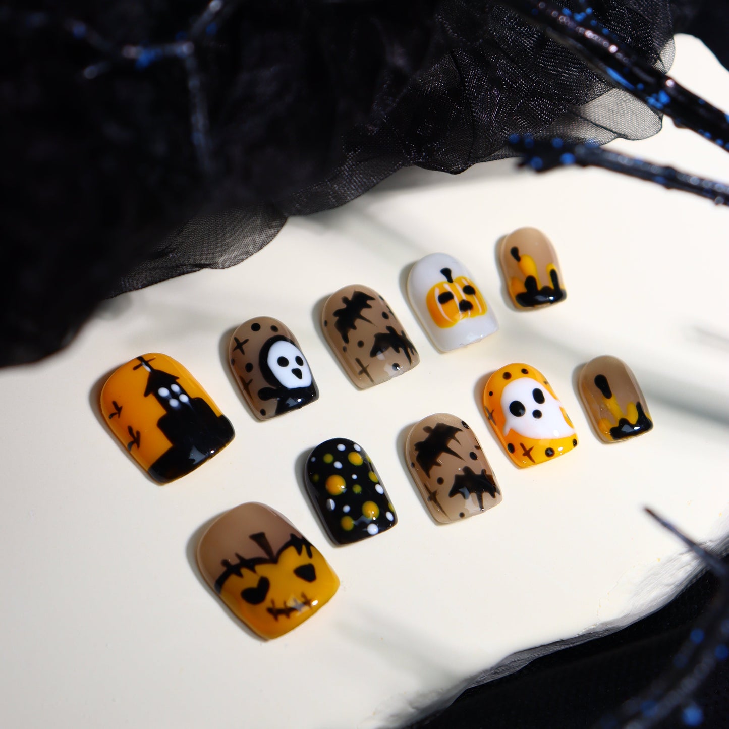 Halloween Pumpkin Nails Short Press on