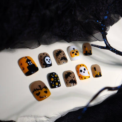 Halloween Pumpkin Nails Short Press on