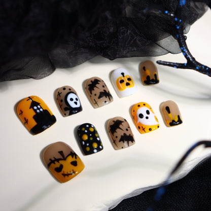 Halloween Pumpkin Nails Short Press on