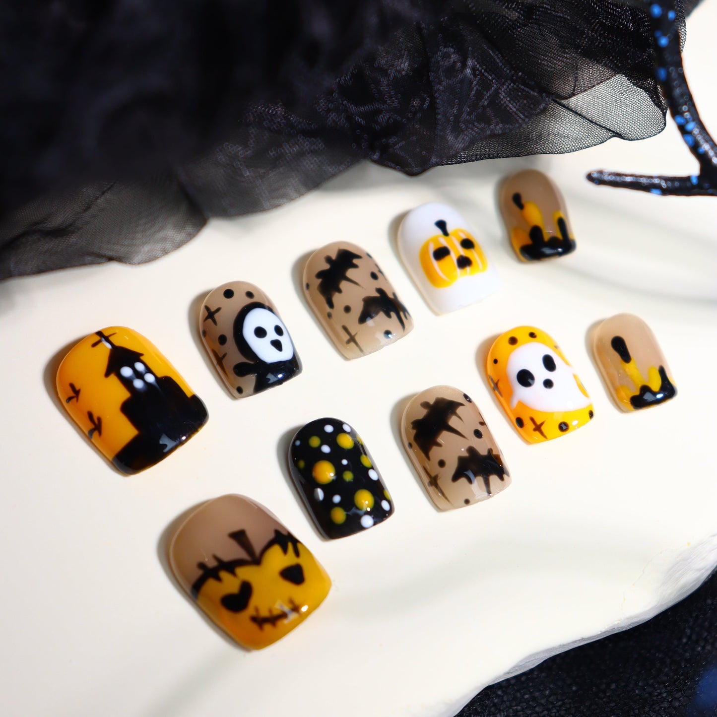 Halloween Pumpkin Nails Short Press on