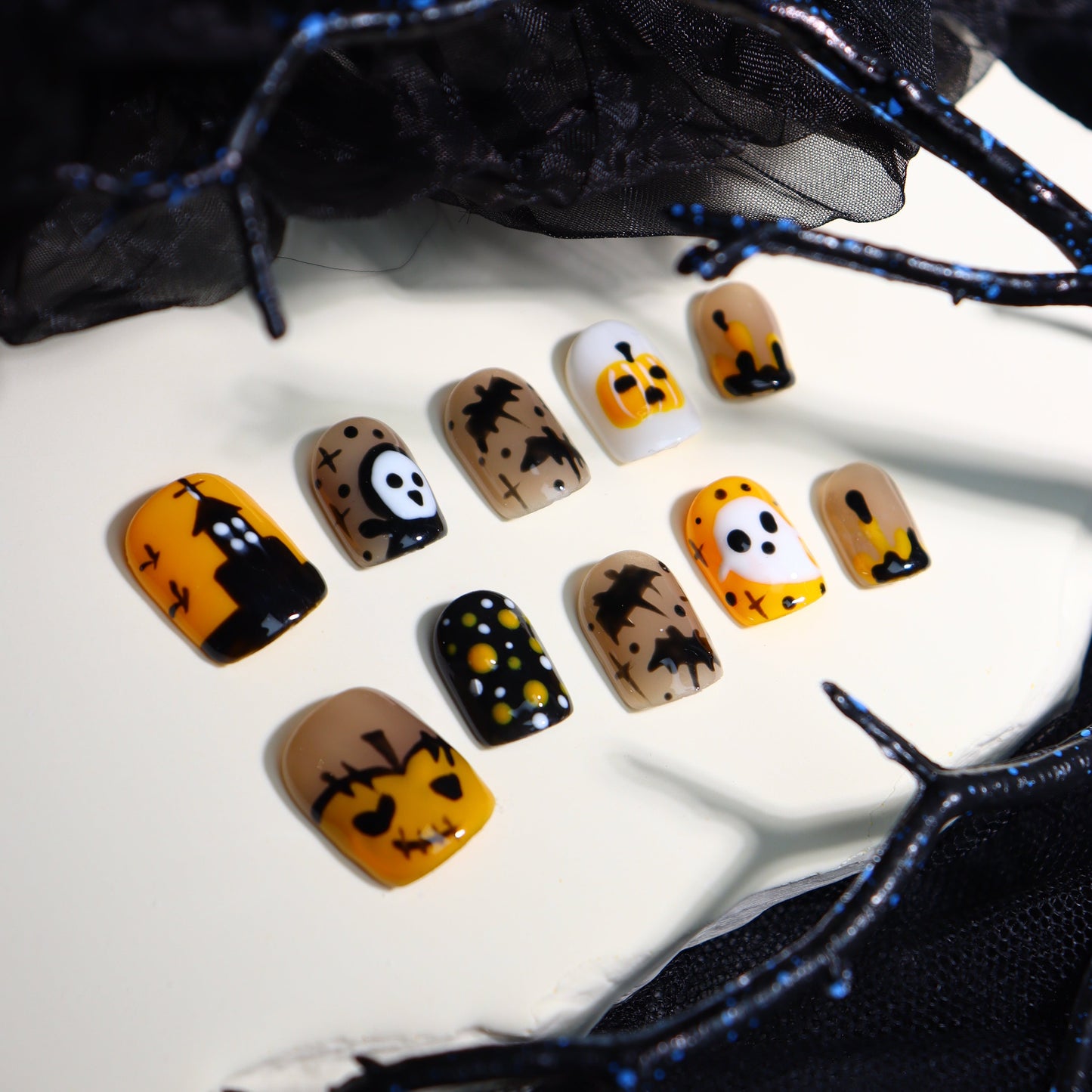 Halloween Pumpkin Nails Short Press on