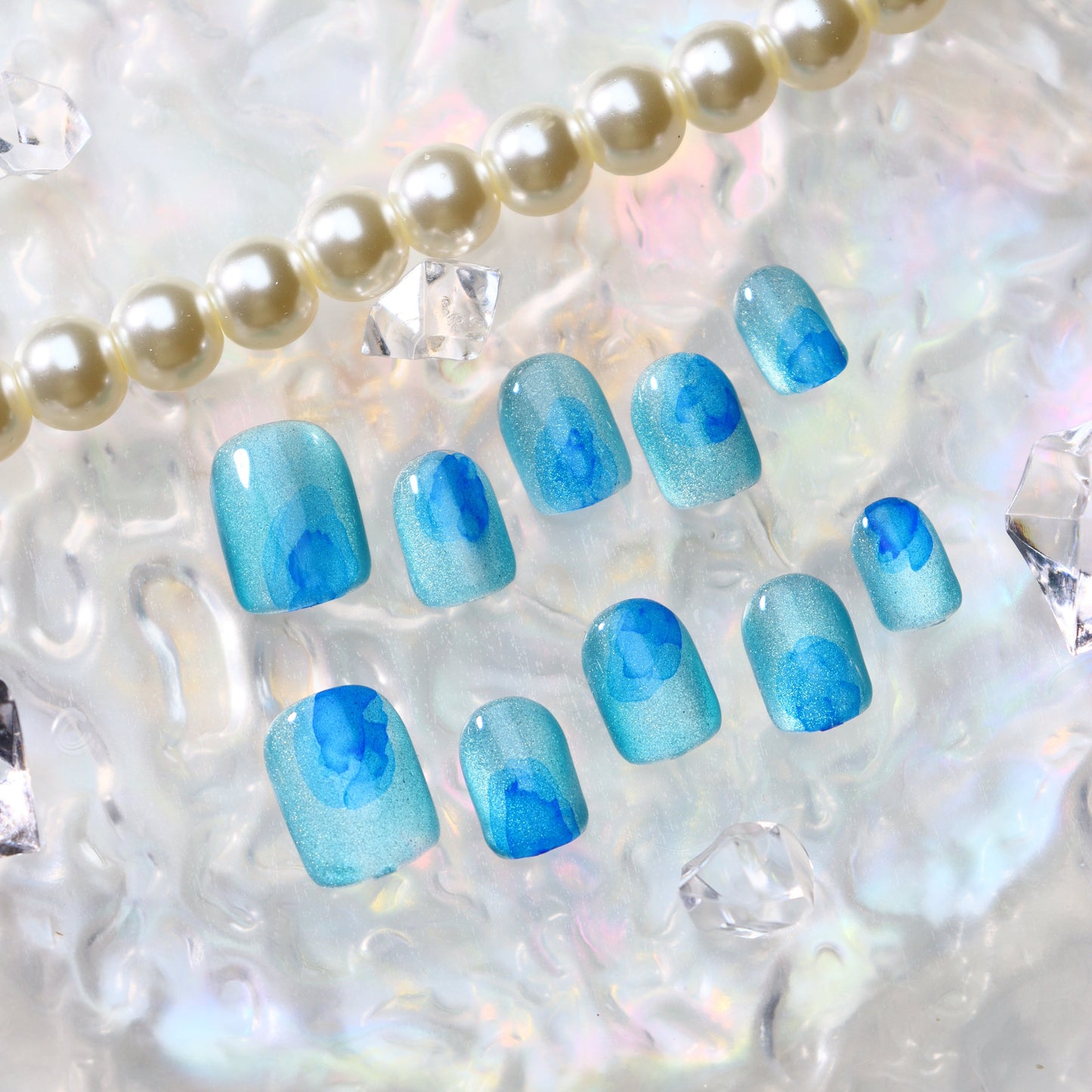 Aquamarine Nails Tie dye Short Press on