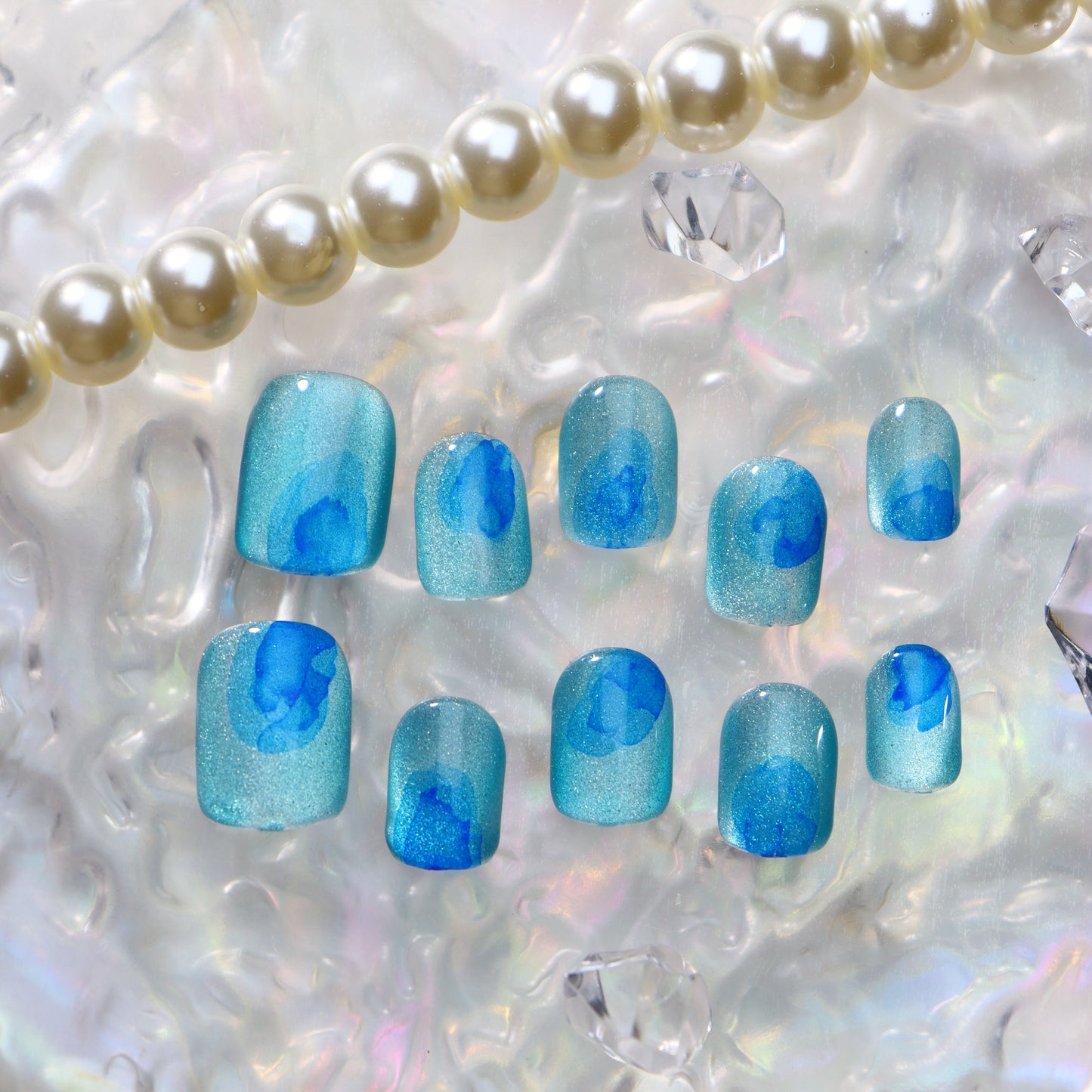 Aquamarine Nails Tie dye Short Press on