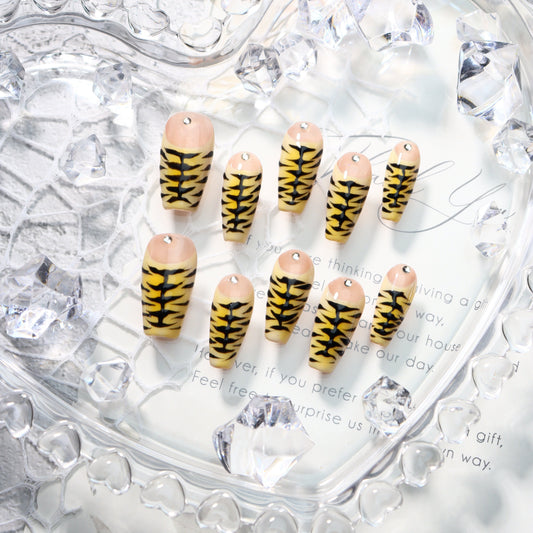 Tiger Striped Nails Coffin Press on