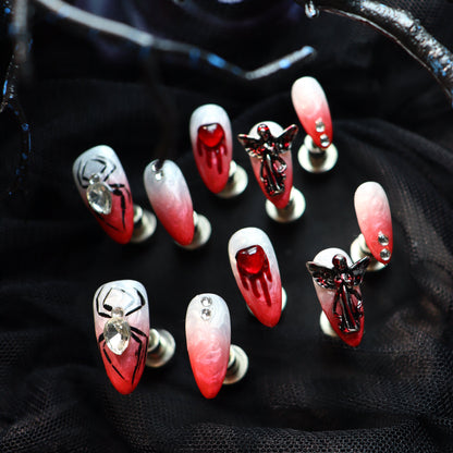 Halloween Ombre Nails Red Almond Press on