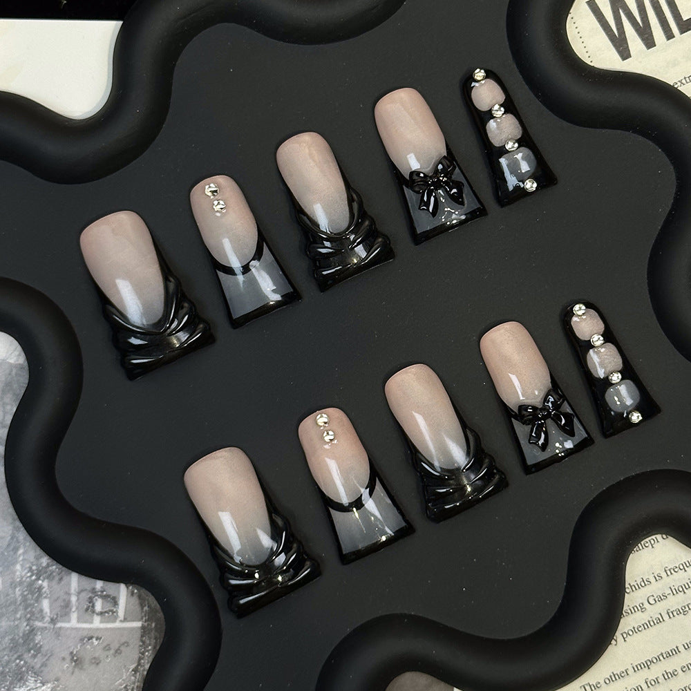 Black Space French Duck Nails