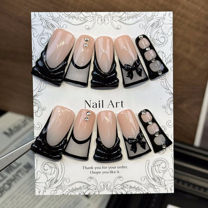 Black Space French Duck Nails