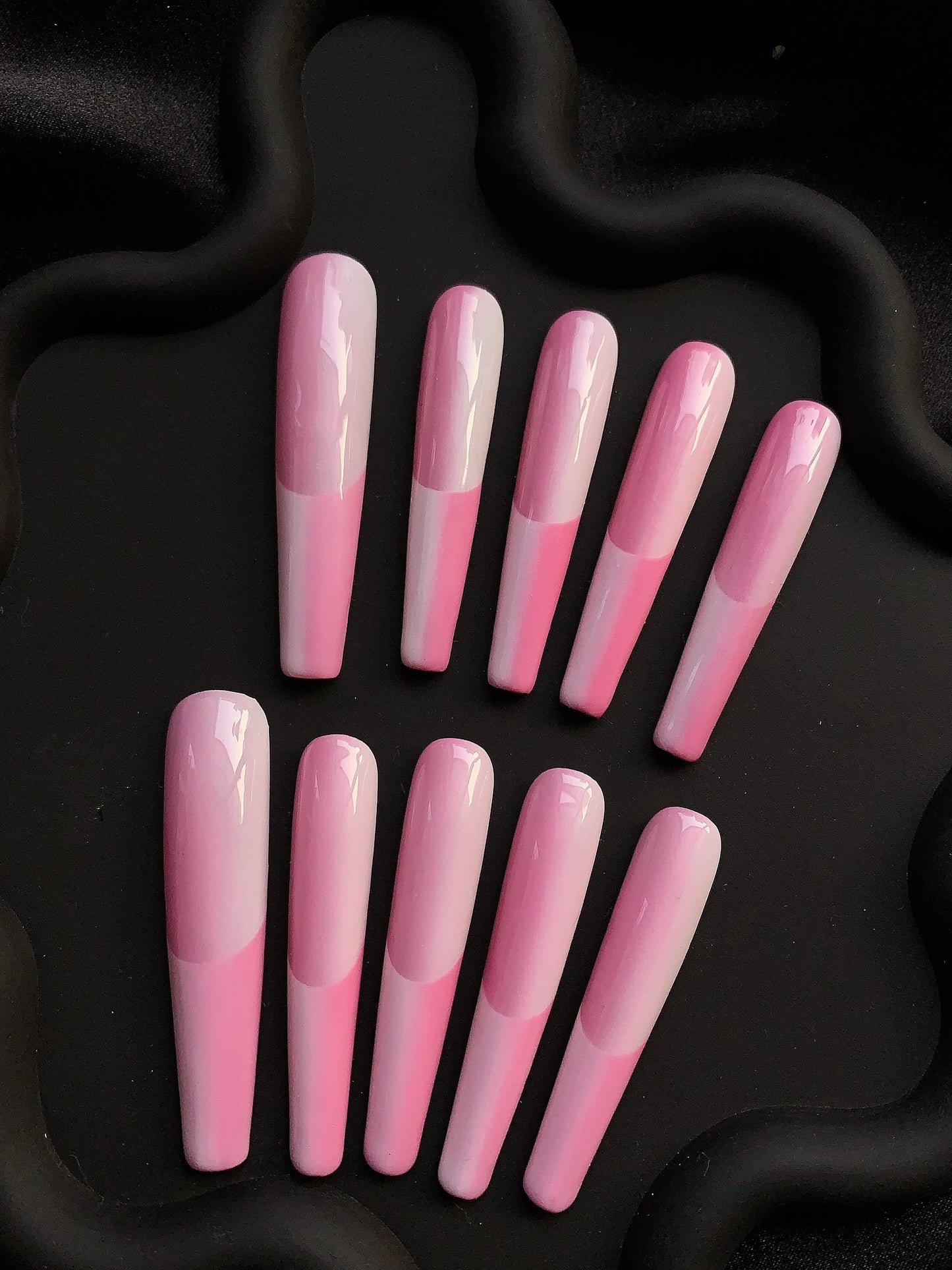 French Coffin Pink Double Ombre Nails