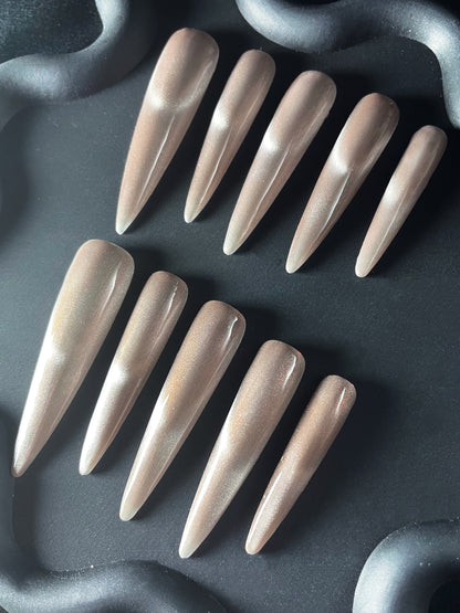 Cat Eye French Stiletto Champagne Ombre Nails