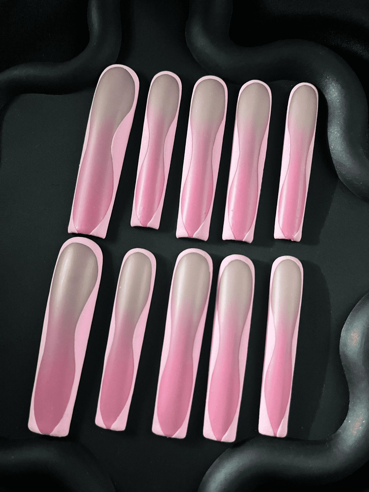 Coquette Matte Coffin Pink Ombre Nails