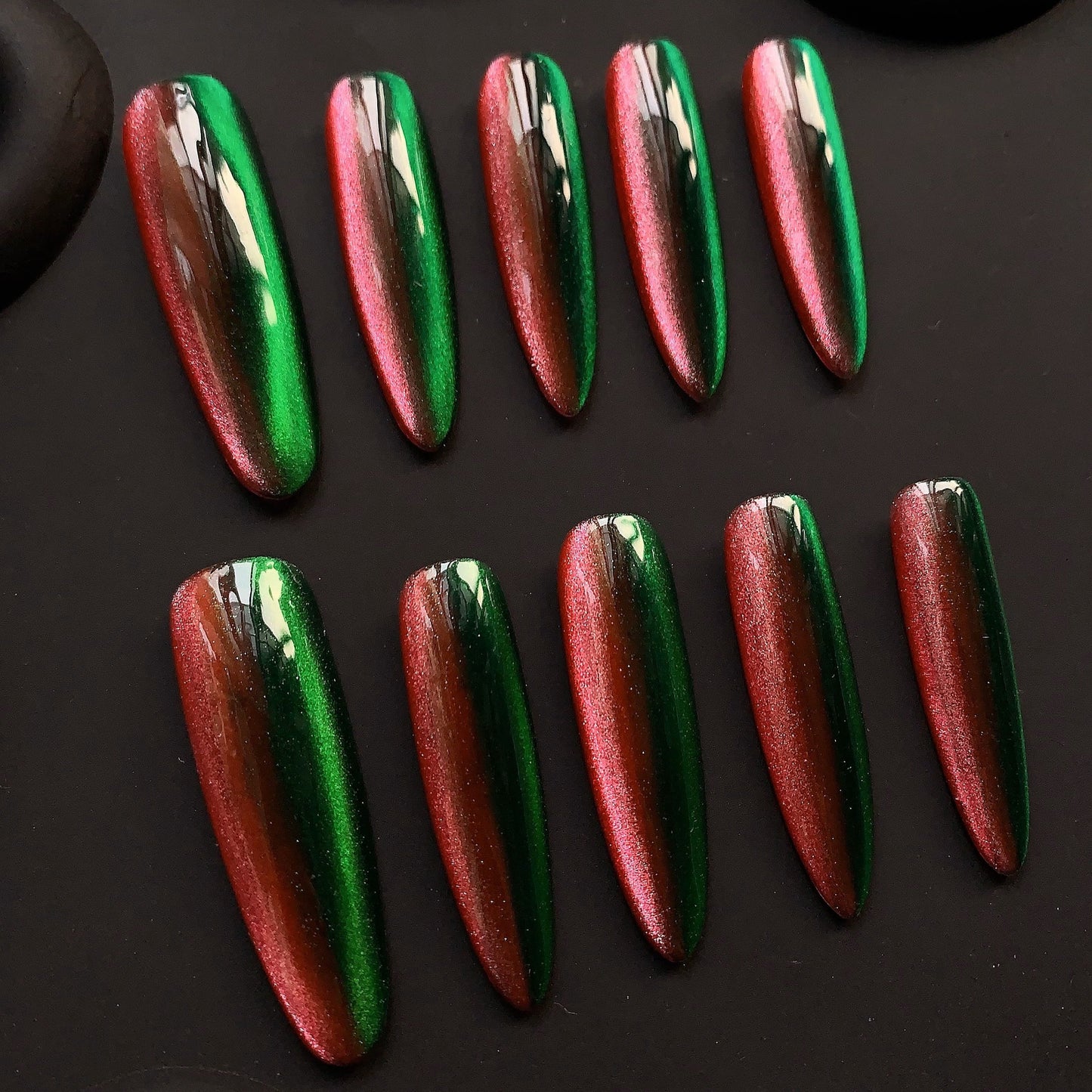 Christmas Almond Red Ombre Nails