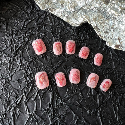 Pink Marble Nails With Glitter Short Valentine