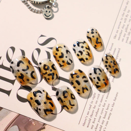 Gold Leopard Print Nails Short Press on