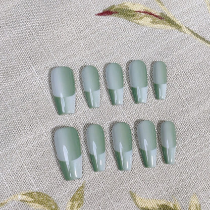 Vertical Ombre Nails Green French