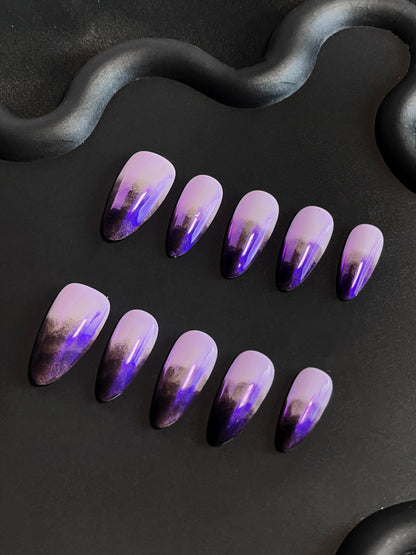 Purple And Black Almond Ombre Nails