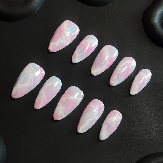 Fairy Opal Almond Pink Ombre Nails