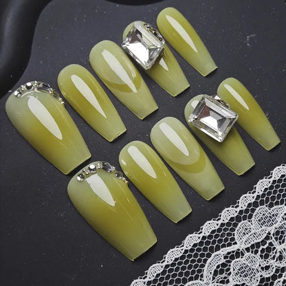 Diamond Coffin Yellow Ombre Nails