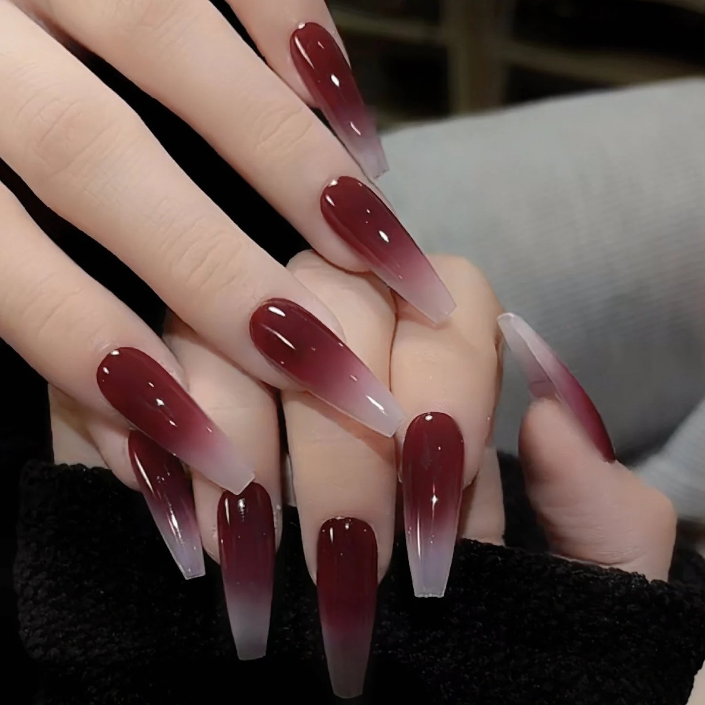 Maroon Ombre Nails Coffin Press on