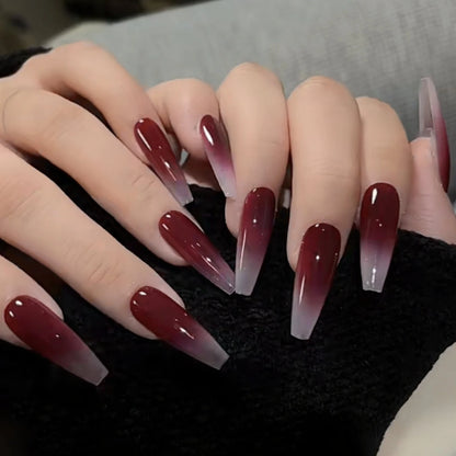 Maroon Ombre Nails Coffin Press on