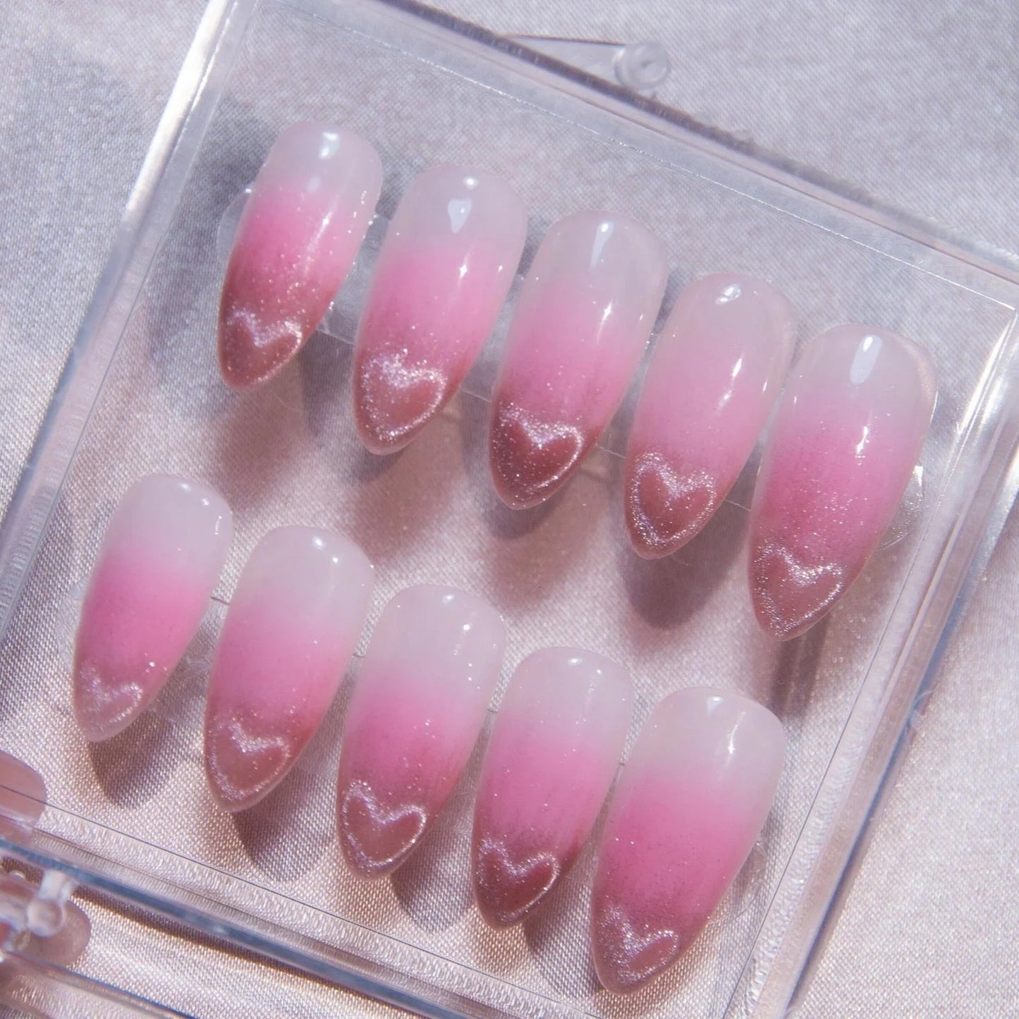 Ombre Valentine Nails Pink Cat Eye