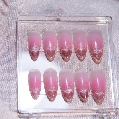 Ombre Valentine Nails Pink Cat Eye