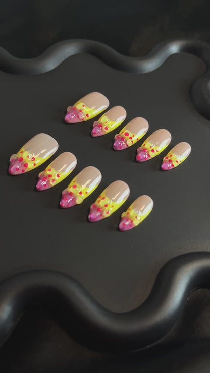 Polka Dots French Almond Yellow Ombre Nails