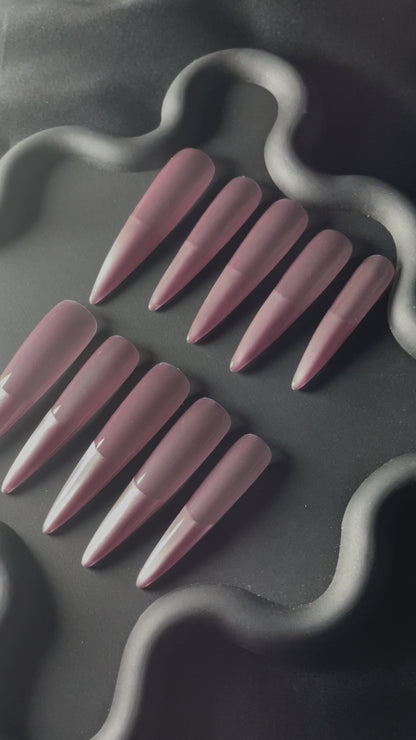 Pink Cat Eye French Stiletto Ombre Nails