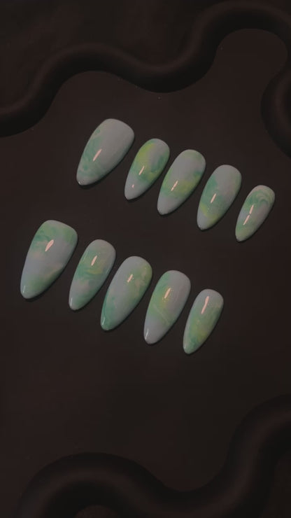 Opal Marble Almond Ombre Nails