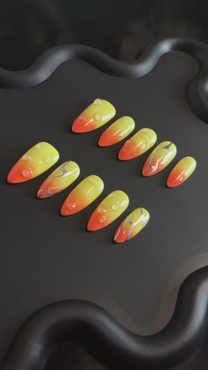 Tequila Sunrise 3D Almond Ombre Nails