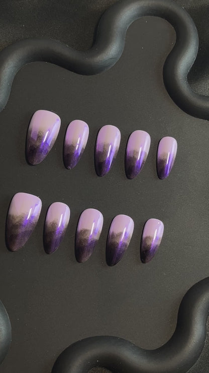 Purple And Black Almond Ombre Nails